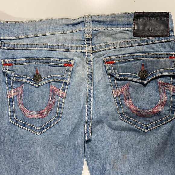 True Religion Ricky w/ Flaps Red Stitch Relaxed Straight Leg Jeans mens 38x32 - Picture 12 of 15